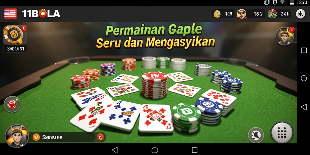 Screenshot utama 11BOLA menampilkan gameplay Gaple yang seru dan interaktif.