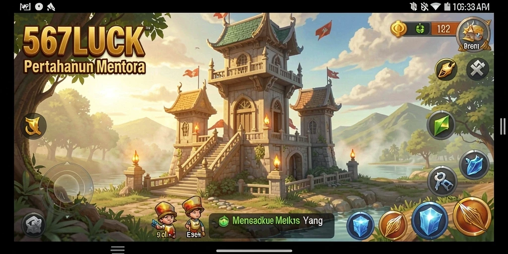 Screenshot utama gameplay Tower Defense 567LUCK yang mendebarkan.