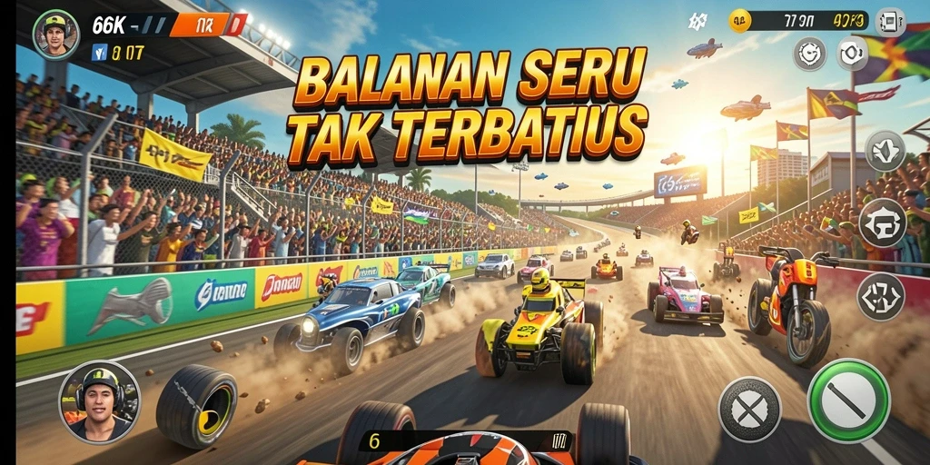 Tampilan gameplay seru di 66K dengan aksi balapan yang mendebarkan.