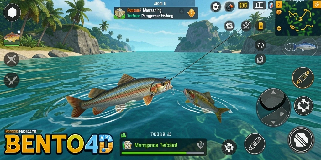 Screenshot menunjukkan pengalaman memancing yang menegangkan dalam BENTO4D.
