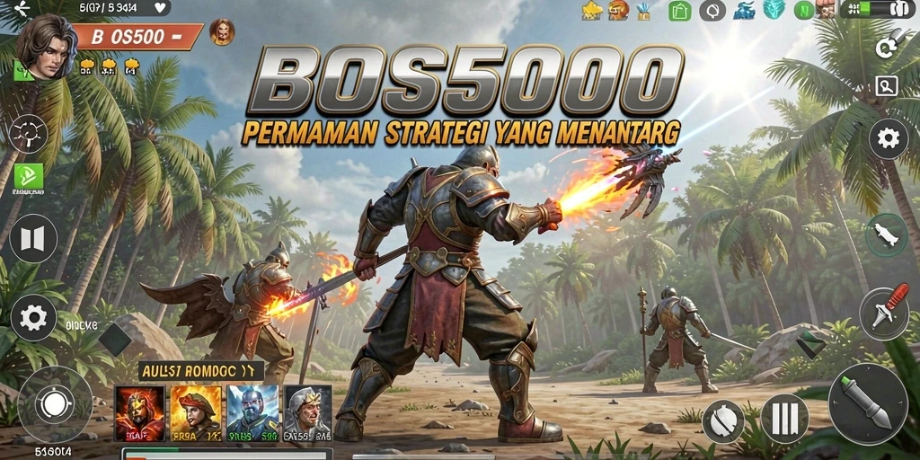 Screenshot utama BOS5000 menampilkan pertempuran strategis yang mendebarkan.