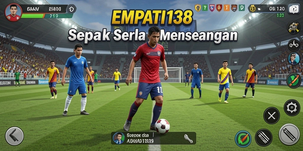 Screenshot gameplay EMPATI138 yang menampilkan aksi di lapangan sepak bola.