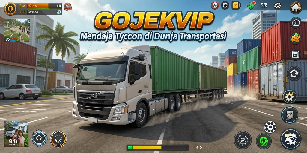 Tampilan gameplay GOJEKVIP dengan berbagai kendaraan dan pelanggan.