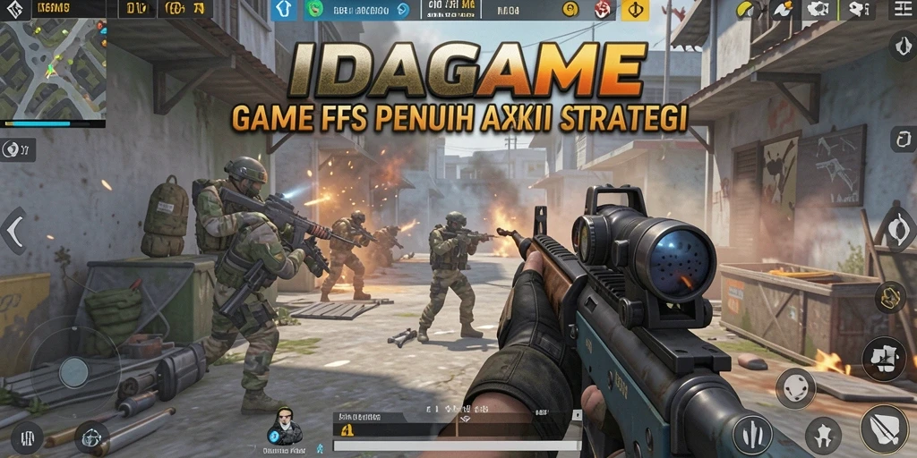 Tampilan gameplay IDAGAME menampilkan pertempuran FPS yang intens dan mendebarkan.