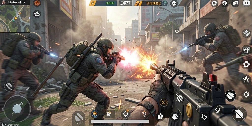 Screenshot menunjukkan aksi pertempuran intens di dalam <strong>IDR77</strong>.