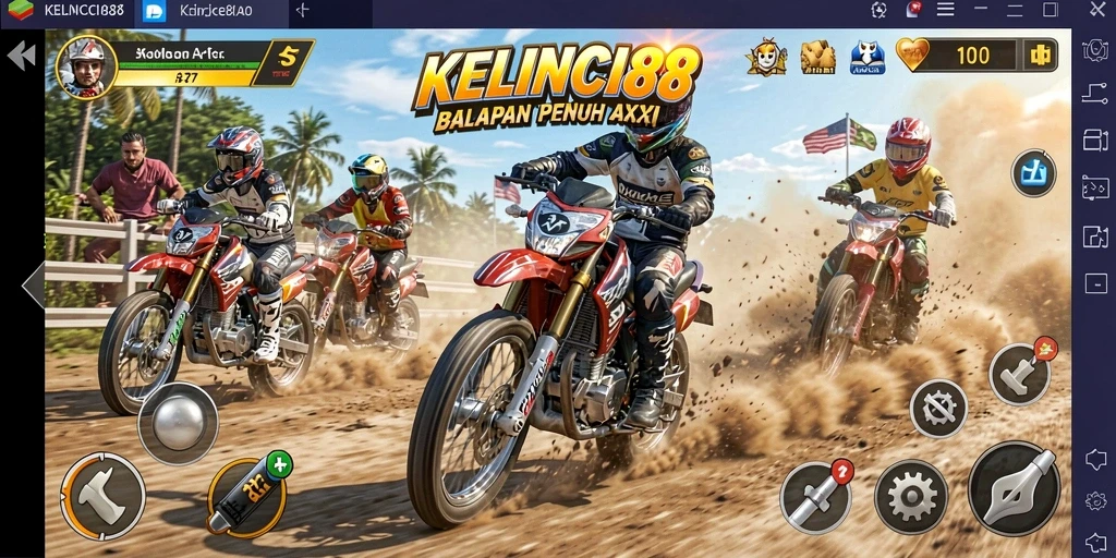 Screenshot gameplay KELINCI88 yang menampilkan balapan motor yang intens.