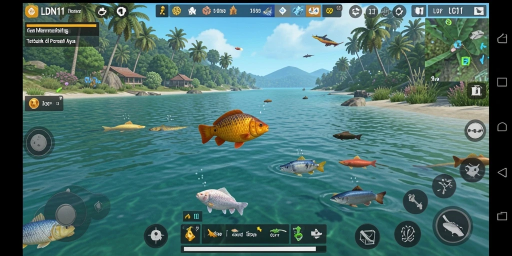 Screenshot gameplay LDN11 menunjukkan keseruan saat menangkap ikan di danau.