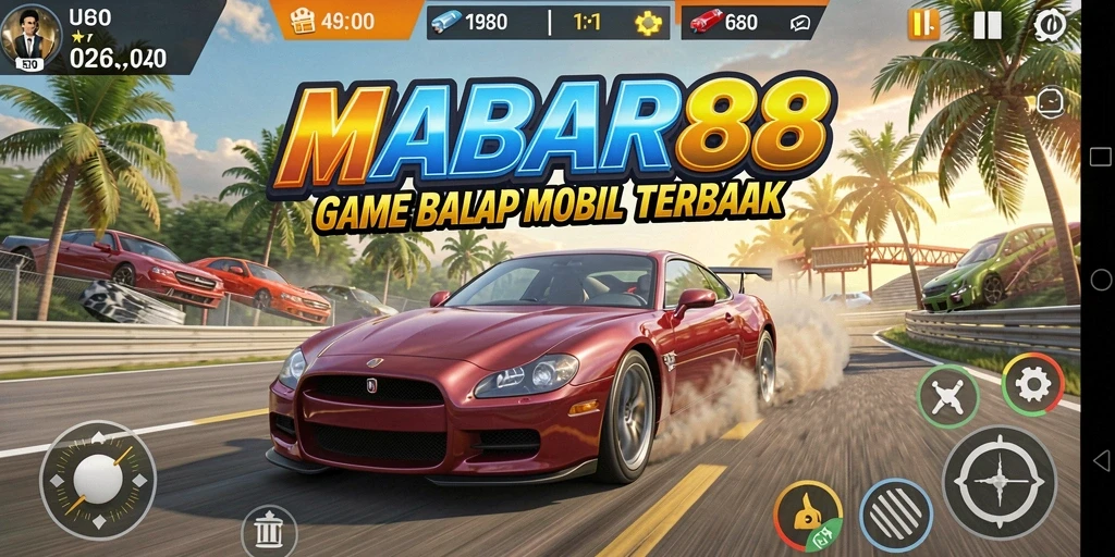 Tampilan gameplay MABAR88 saat balapan di lintasan yang menegangkan.