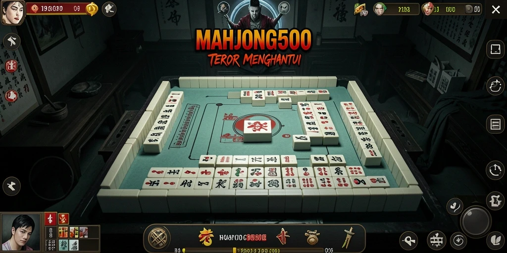 Screenshot gameplay MAHJONG500 dengan suasana horror menakutkan.