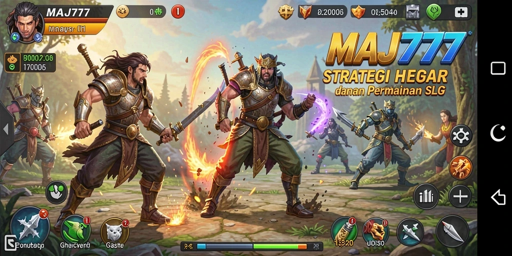 Tangkapan layar utama MAJ777 menampilkan pertempuran strategis yang seru.
