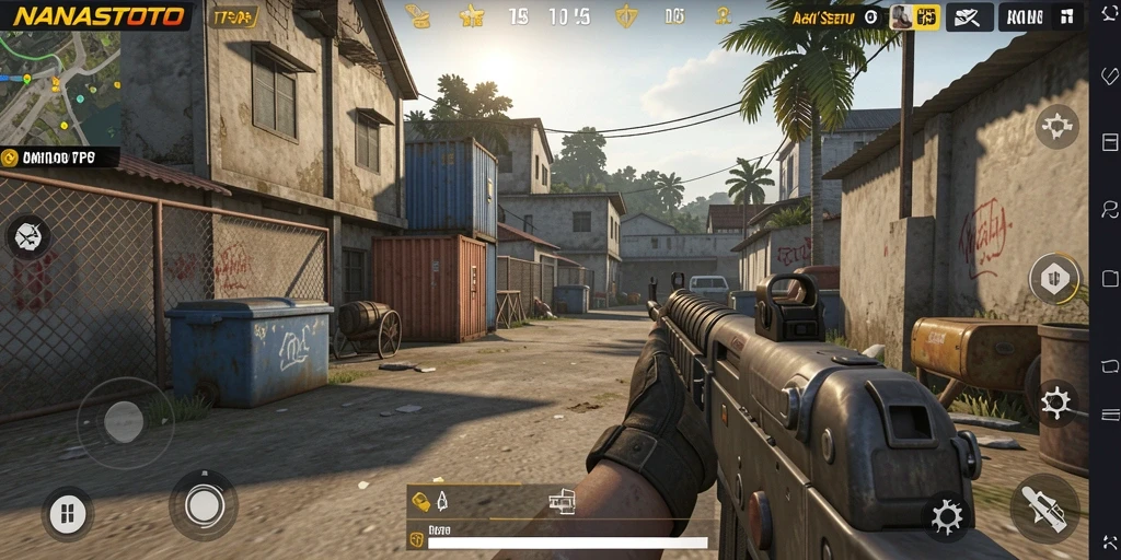 Screenshot gameplay seru NANASTOTO menampilkan aksi pertempuran intens.
