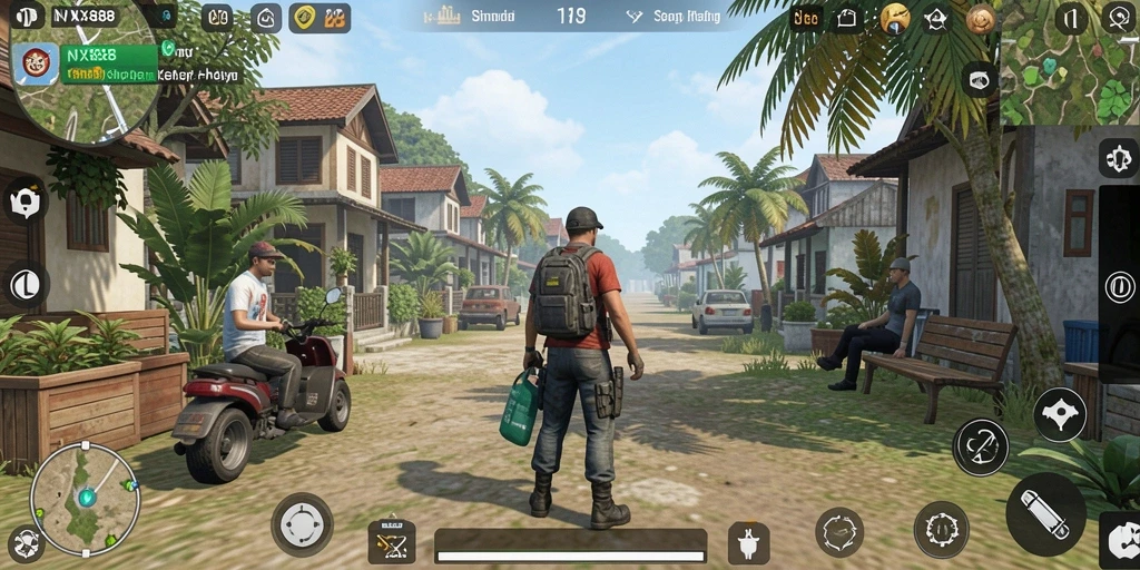 Tangkapan layar gameplay NX888 menampilkan simulasi kehidupan sehari-hari yang berlangsung hidup.