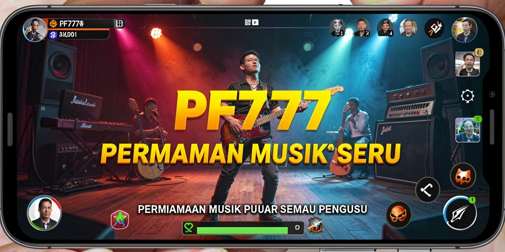 Tampilan gameplay PF777 yang memperlihatkan pengguna menyanyi lagu favorit.