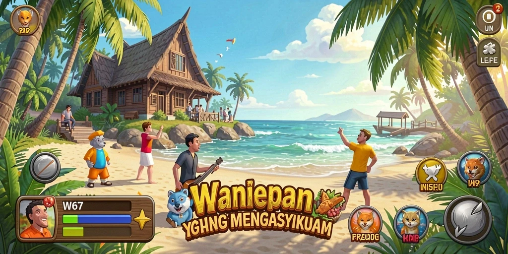 Tampilan gameplay W67 yang ceria dan penuh tantangan.