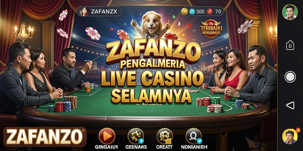 Screenshot gameplay ZAFANZO menampilkan dealer langsung yang sedang melayani pemain.
